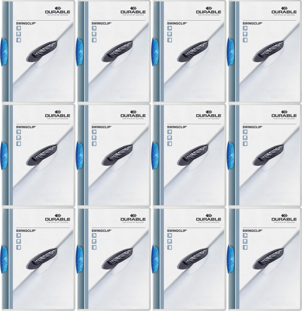 12x Skoroszyt plastikowy Durable Swingclip z klipsem, A4, do 30 kartek, niebieski