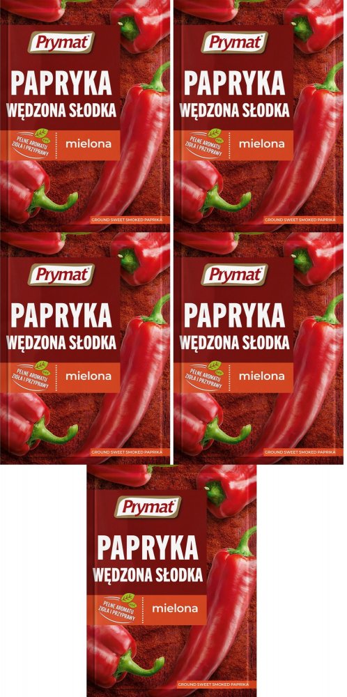 5x Papryka słodka wędzona mielona Prymat, 20g