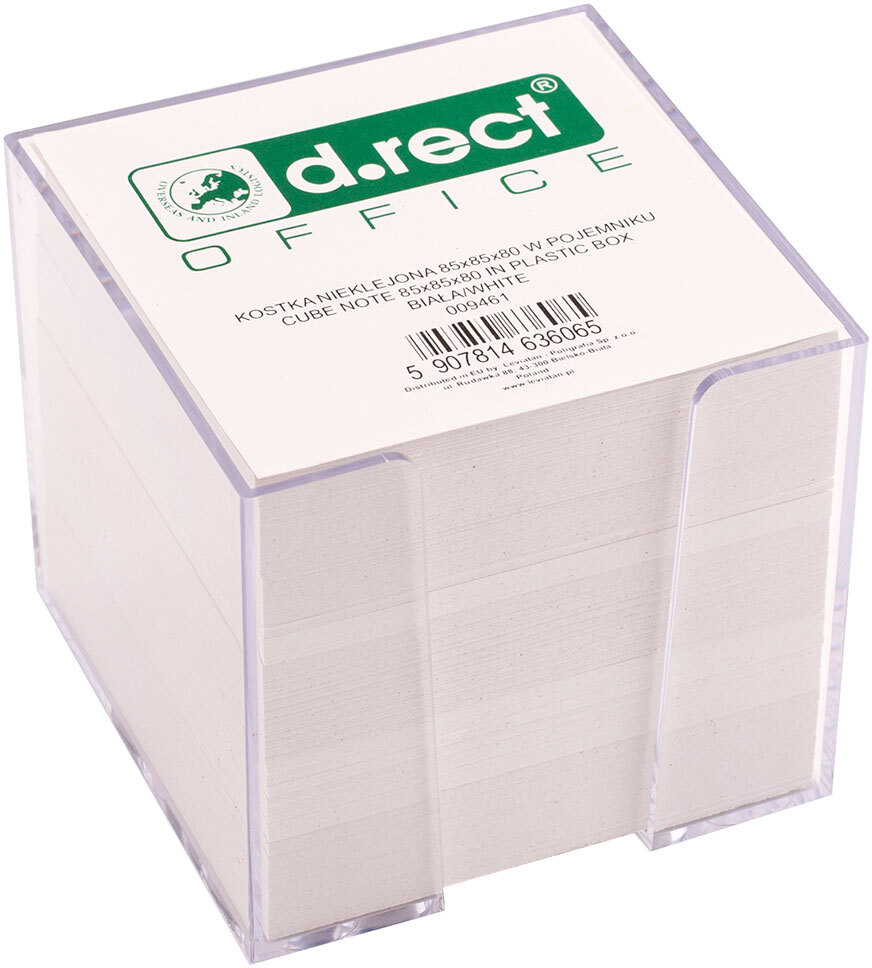 Pojemnik z białymi karteczkami D.Rect, 90x90x82mm, transparentny