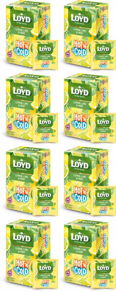 8x Herbata owocowo- ziołowa w kopertach Loyd Hot & Cold, cytryna/limonka/mięta, 15 sztuk x 2g