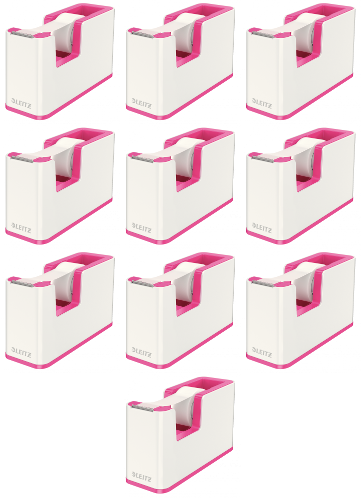 10x Podajnik do taśmy klejącej Leitz WOW, 19mmx33m, różowy