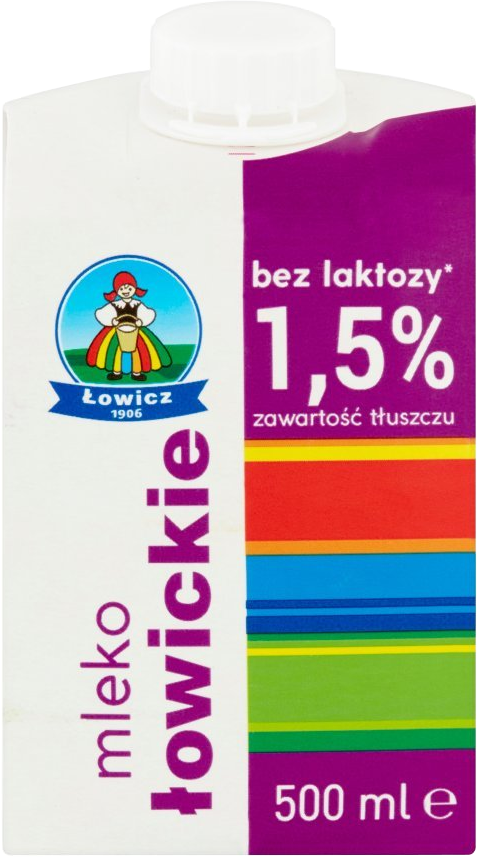 Mleko UHT Łowickie Łowicz, bez laktozy, 1.5%, 0.5l
