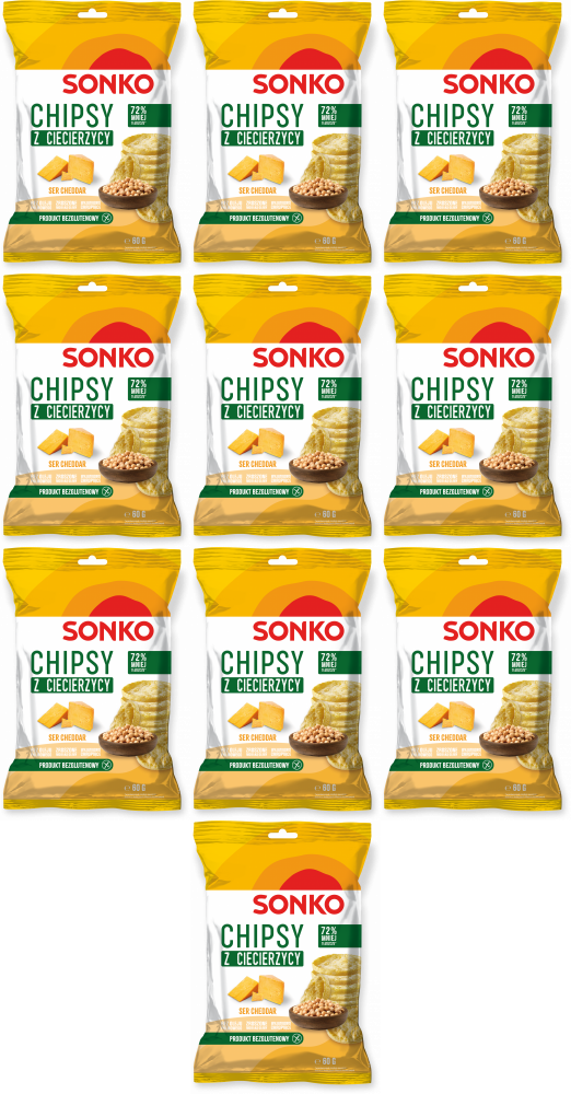 10x Chipsy z ciecierzycy Sonko, ser cheddar, 60g