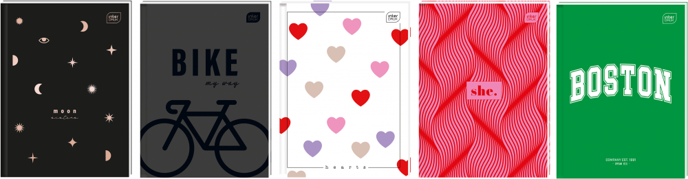 5x brulion w kratkę Interdruk, A5, twarda oprawa, 96 kartek, mix wzorów