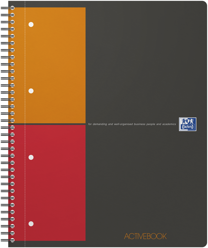 Kołonotatnik Oxford International ActiveBook, A4+, w kratkę, 80 kartek, okładka PP, szary