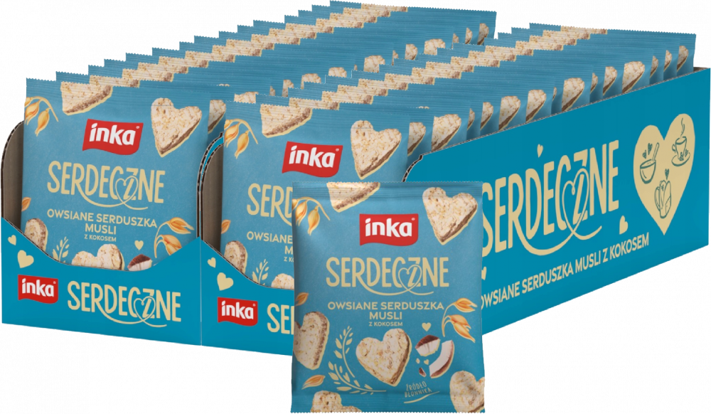 30x Ciasteczka owsiane serduszka musli Inka, z kokosem, 50g