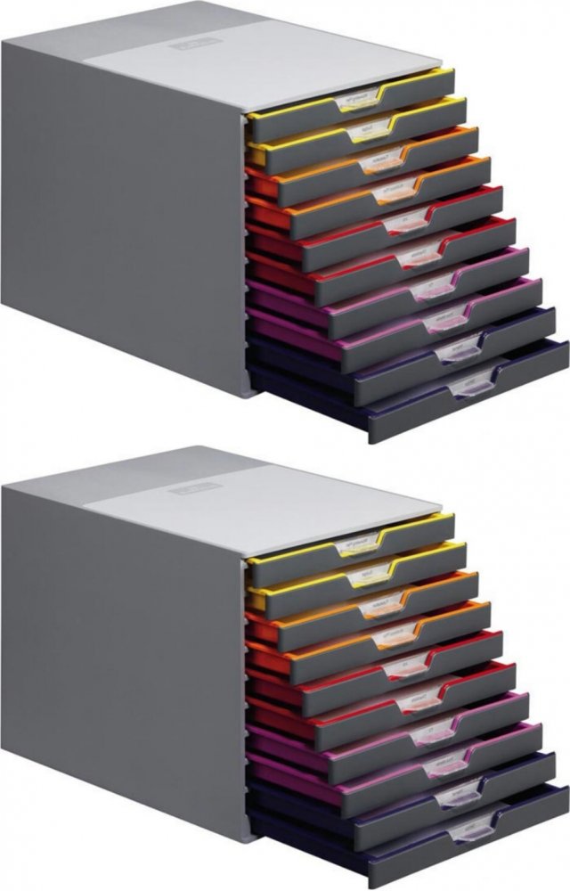 2x Pojemnik na dokumenty Durable Varicolor 10, z 10 kolorowymi szufladami, szary
