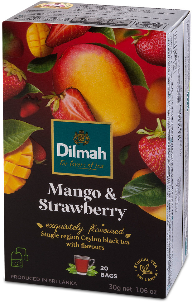 Herbata czarna aromatyzowana w torebkach Dilmah, mango i truskawka, 20 sztuk x 1.5g