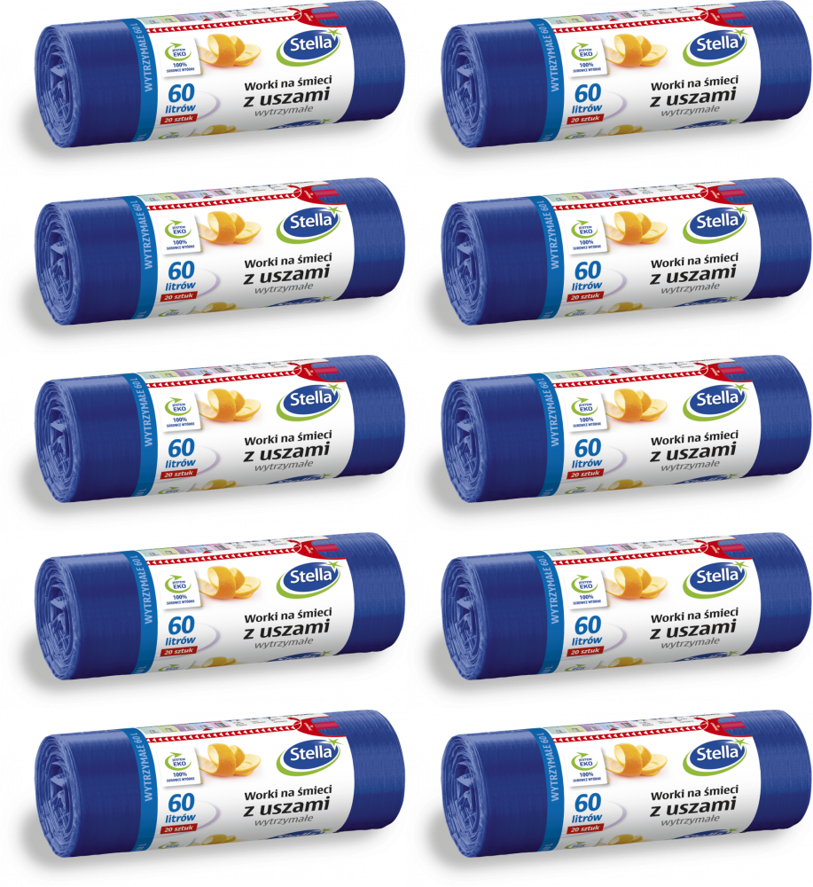 10x Worki na śmieci Stella, na odpady zmieszane, ekologiczne, 60l, 20 sztuk, granatowy