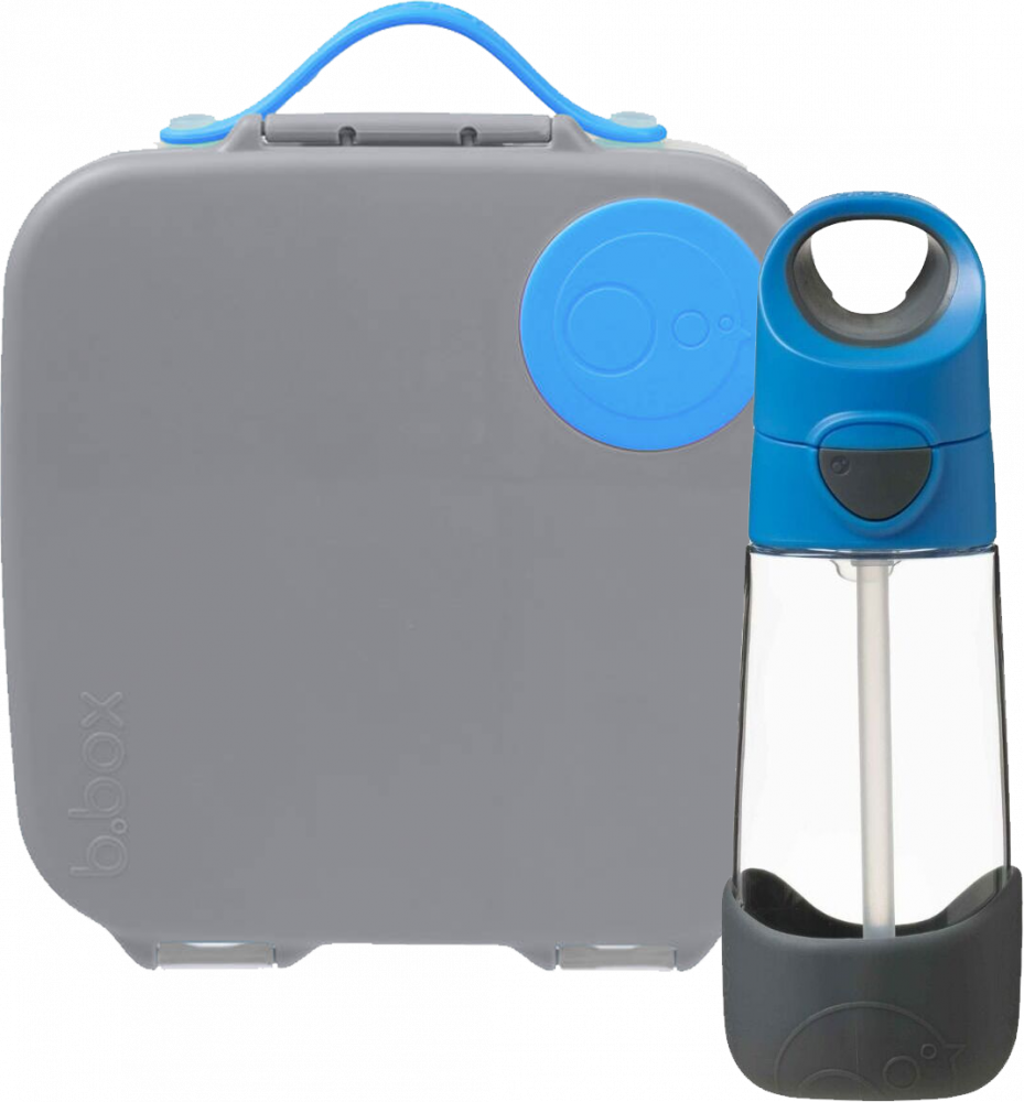 Zestaw: Lunchbox z wkładem chłodzącym + bidon na wodę ze słomką B.Box Blue Slate