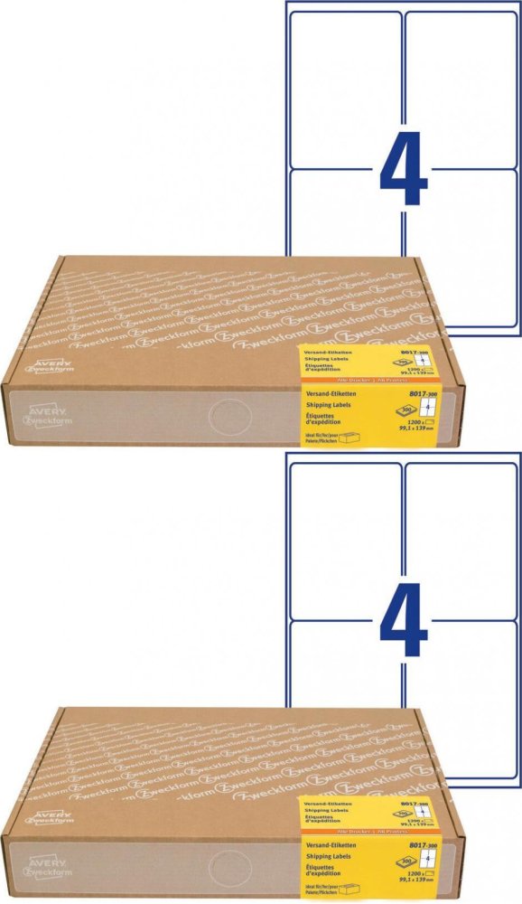 2x Etykiety wysyłkowe Avery Zweckform, A4, 99.1x139mm, 300 arkuszy, biały