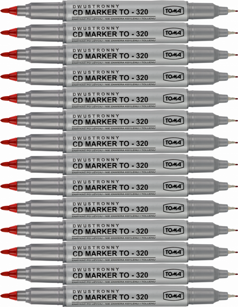 25x Marker dwustronny do płyt CD i DVD Toma TO-320, okrągła, 0.5mm/ 0.8mm, czerwony