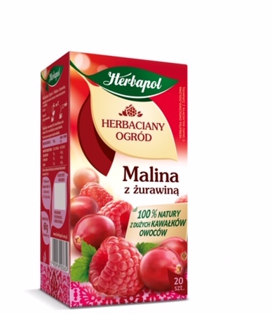 Herbata owocowa w torebkach Herbapol Herbaciany Ogród, malina i żurawina, 20 sztuk x 3g