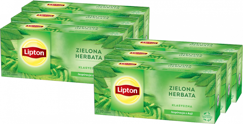 6x Herbata zielona w torebkach Lipton Green Tea Classic, 20 sztuk x 1.3g