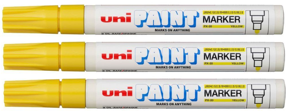 3x Marker olejowy UNI PX-20, okrągła, 2.2-2.8mm, żółty