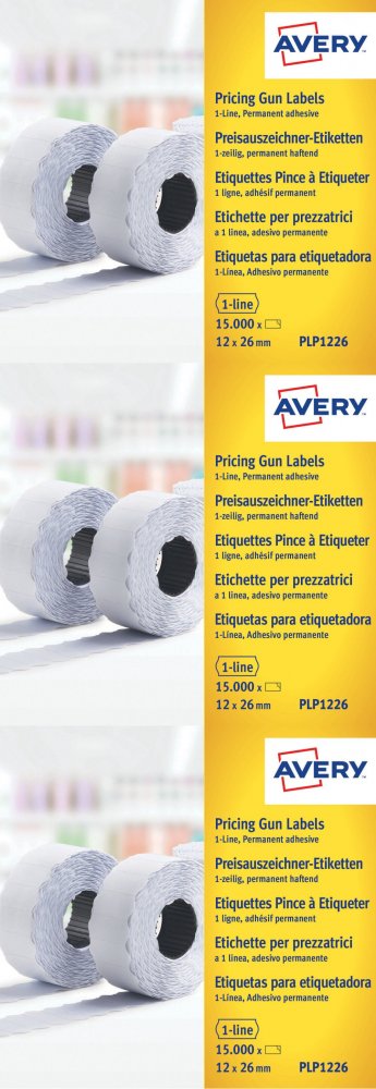 3x Etykiety cenowe Avery Zweckform, 12x26 mm, 1500 sztuk, 10 rolek, biały