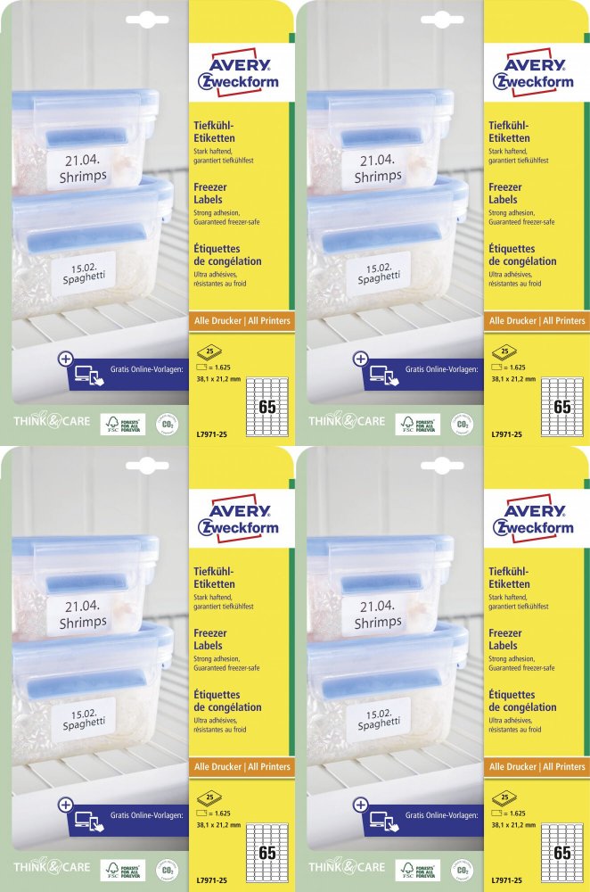 4x Etykiety na mrożonki Avery Zweckform, 38.1x21.2mm, 25 arkuszy, biały