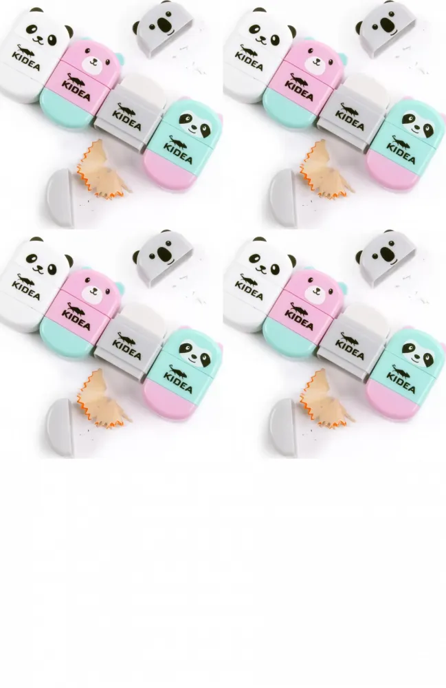 4x Temperówka z gumką Kidea Misie D, mix kolorów