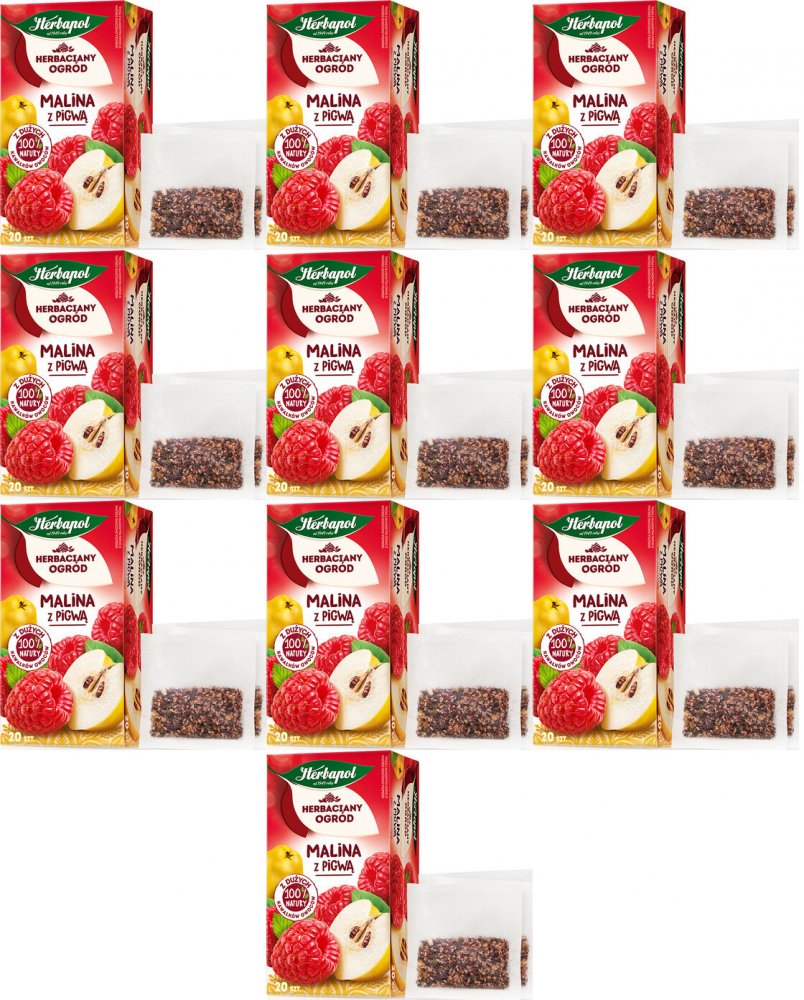 10x Herbata owocowa w torebkach Herbapol Herbaciany Ogród, malina z pigwą, 20 sztuk x 2,7g