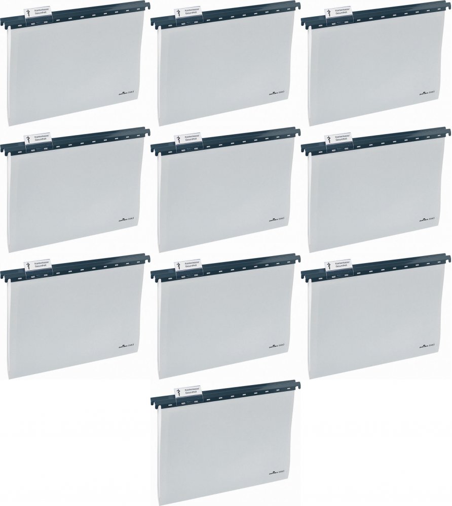 10x Teczka zawieszkowa Durable, A4, z tworzywa z metalową szyną, szary