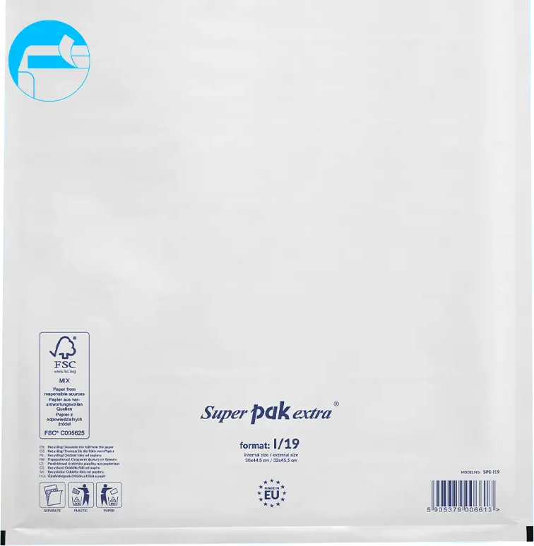 Koperta bąbelkowa NC Super Pak, I/19, z paskiem HK, 50 sztuk, biały