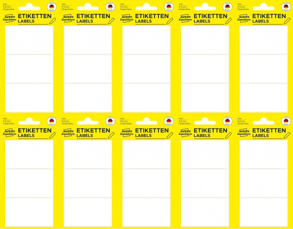 10x Etykiety do opisywania ręcznego Avery Zweckform, 66x38mm, 18 sztuk, biały