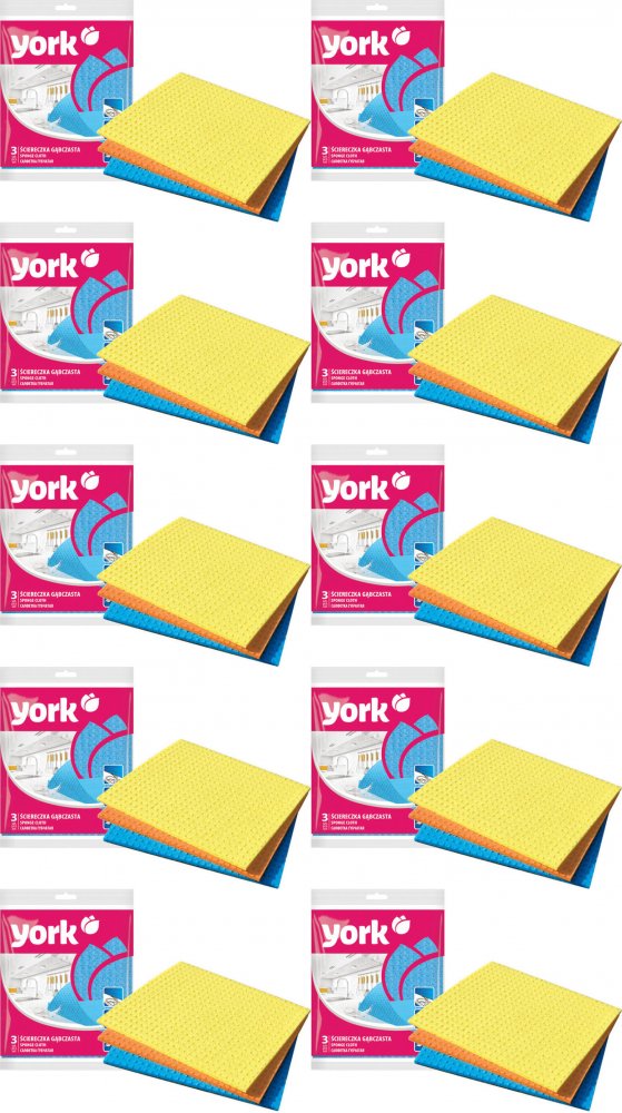 10x Ścierka York Prestige, gąbczasta, 17.5x15.5 cm, 3 sztuki, mix kolorów
