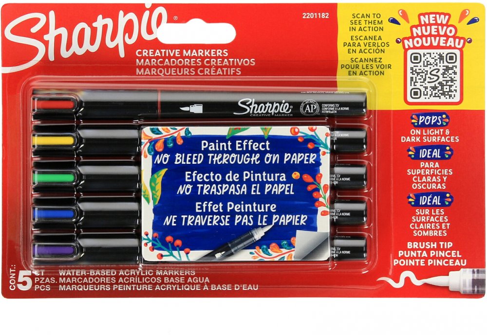 Kreatywne markery akrylowe Sharpie, 1.2mm, 5 sztuk, mix kolorów