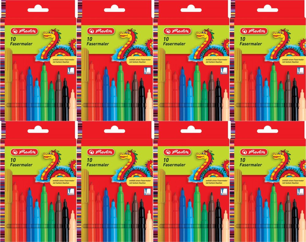 8x Pisaki zmywalne Herlitz, okrągła, 2mm, 10 sztuk, mix kolorów