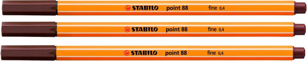 3x cienkopis Stabilo Point 88/45 0.4mm, brązowy