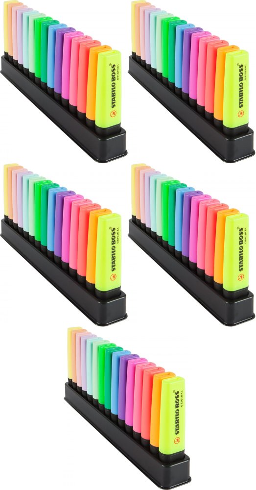 5x Zakreślacz Stabilo Boss Original, ścięta, 15 sztuk, mix kolorów