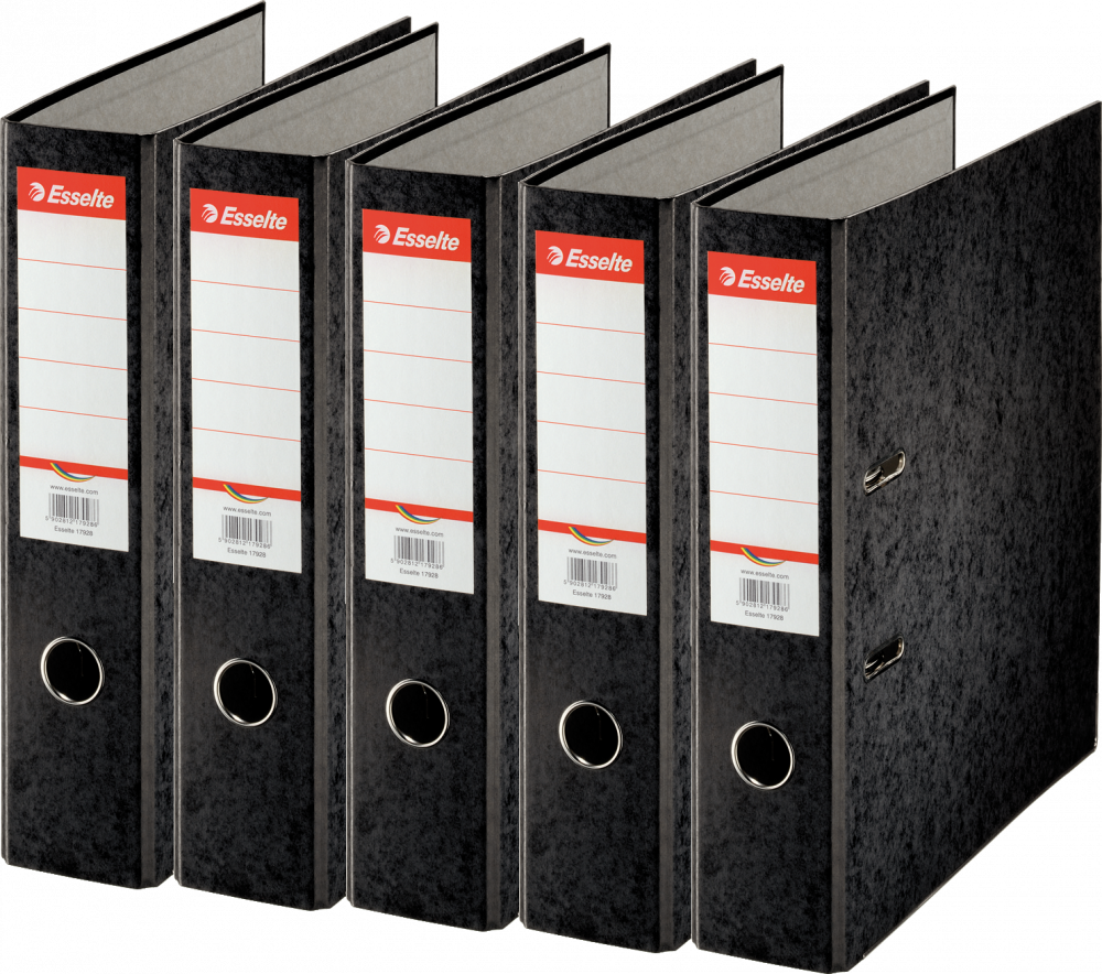 5x Segregator A4 Esselte Rainbow, szerokość grzbietu 75mm, do 500 kartek czarny
