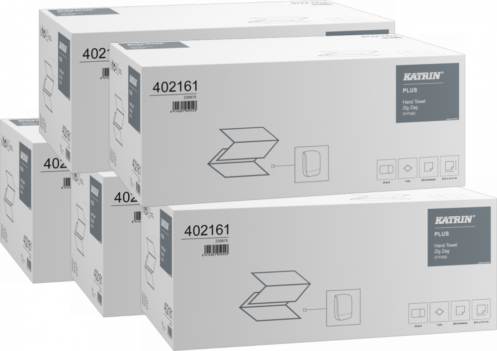 5x Ręcznik papierowy Katrin Plus 402161, jednowarstwowy, w składce ZZ, 20x200 listków, biały naturalny