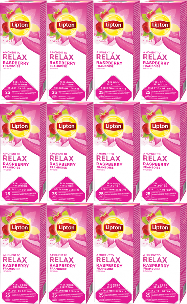 12x Herbata owocowa w kopertach Lipton Classic Relax, malina, 25 sztuk x 2.5g