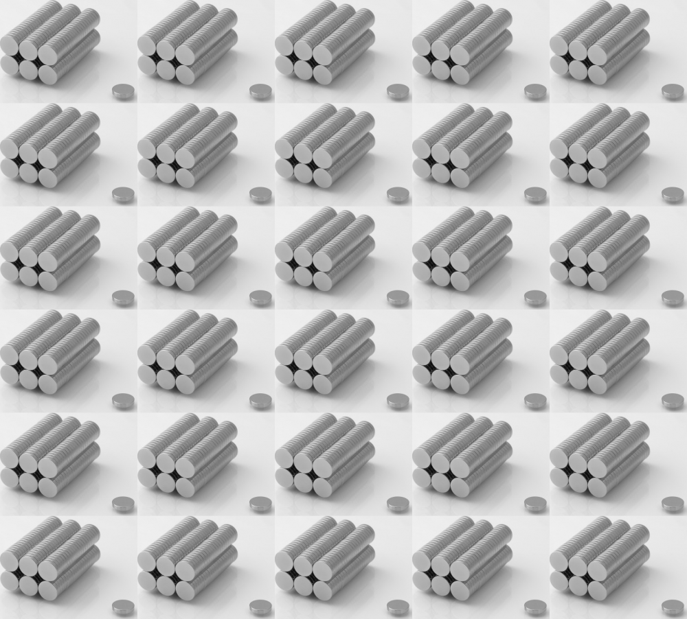 50x Magnes neodymowy Euro Magnesy N38, walcowy, 10x2mm, srebrny