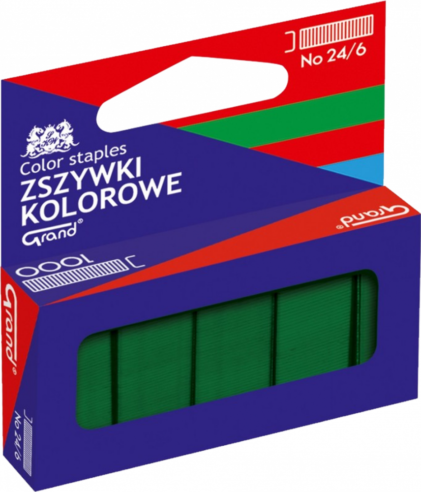 Zszywki kolorowe Grand, 24/6, 1000 sztuk, zielony
