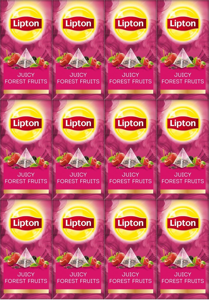 12x Herbata owocowa w piramidkach w kopertach Lipton, owoce leśne, 25 sztuk x 1.7g