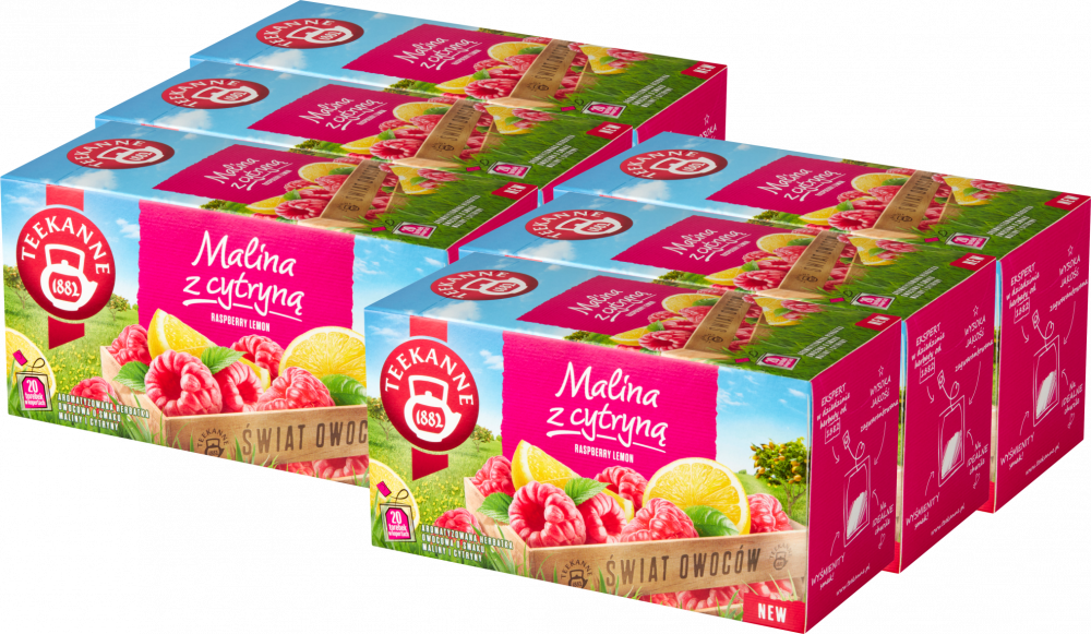 6x Herbata owocowa w kopertach Teekanne, malina z cytryną, 20 sztuk x 2.25g