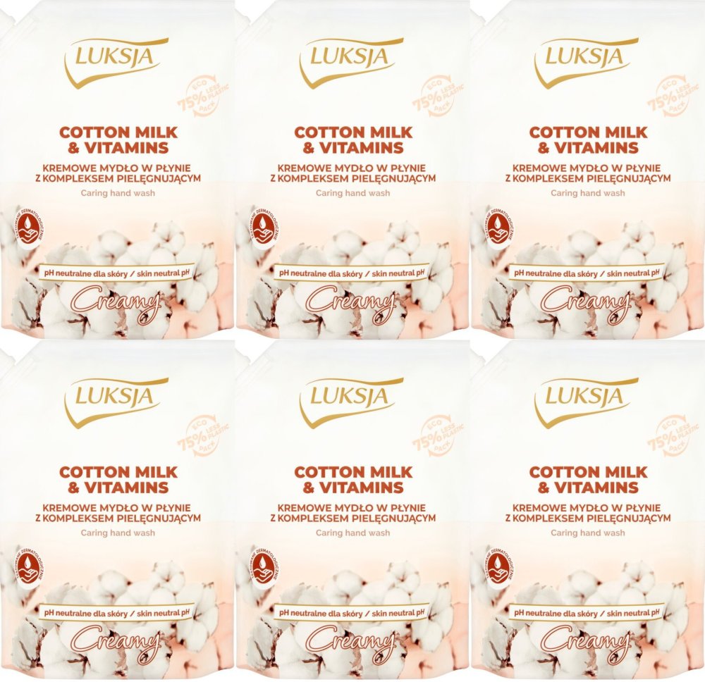 6x Mydło w płynie Luksja Cotton, świeży, zapas, 900ml