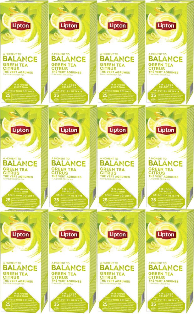 12x Herbata zielona smakowa w kopertach Lipton Classic Green Tea Citrus, cytrynowa, 25 sztuk x 1.3g