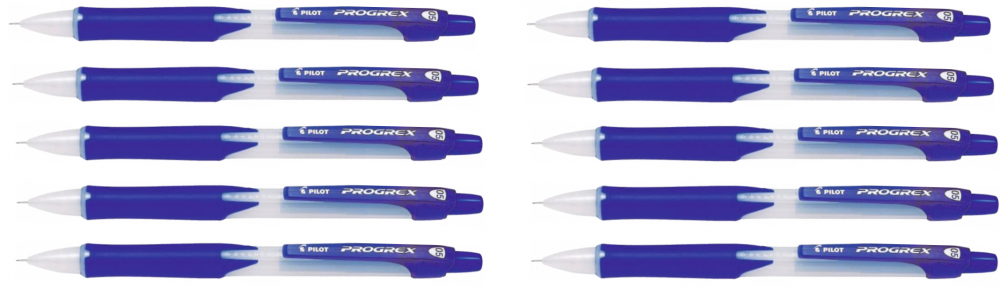10x Ołówek automatyczny Pilot Progrex, 0.5 mm, z gumką, niebieski