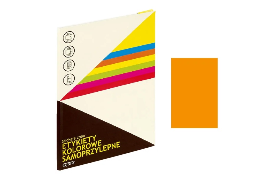 Etykiety samoprzylepne Grand, 210x297mm, 25 arkuszy, pomarańczowy