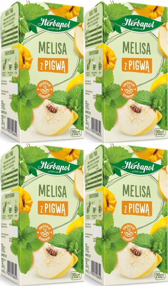 4x Herbata ziołowa w torebkach Herbapol Zielnik Polski, melisa z pigwą, 20sztuk x1.75 g