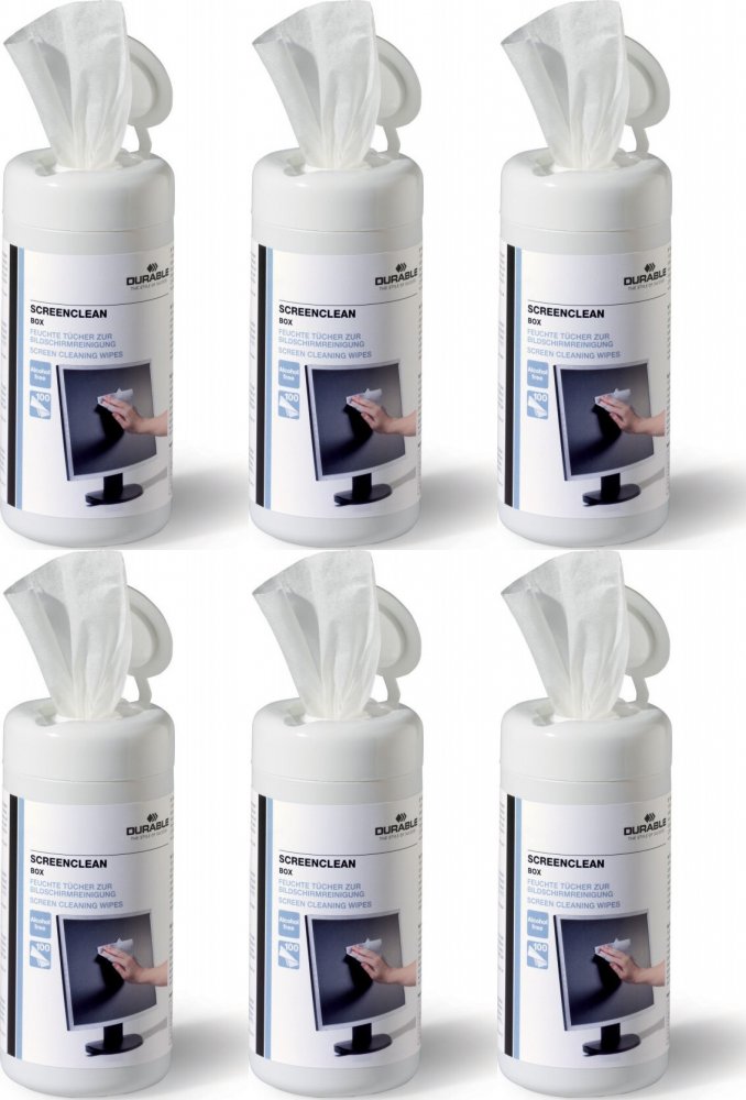 6x Chusteczki do czyszczenia monitorów Durable Screenclean Box, tuba, 100 sztuk