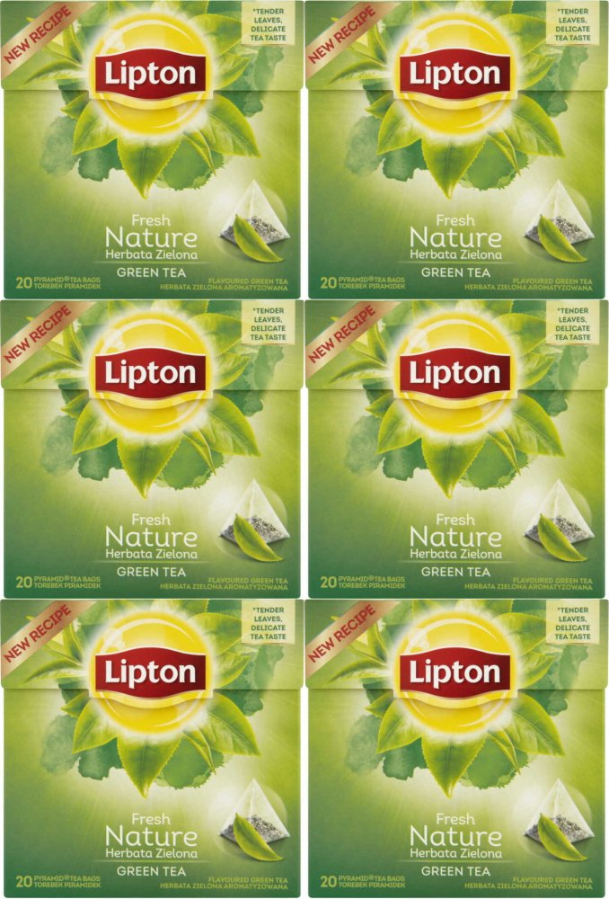 6x Herbata zielona w piramidkach Lipton Green Tea Nature, 20 sztuk x 1.5g