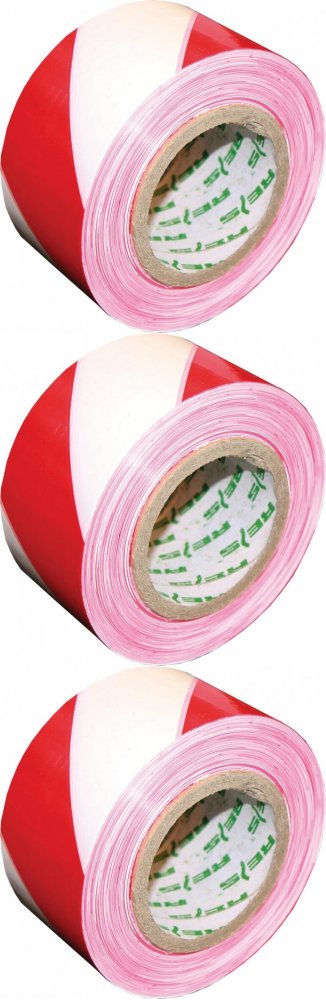 3x Taśma ostrzegawcza Reis, 70mmx100m, 25μm, biało-czerwony