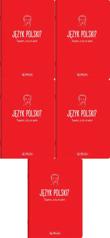 5x Zeszyt przedmiotowy w linie Herlitz J. Polski, A5, miękka oprawa, 60 kartek, czerwony