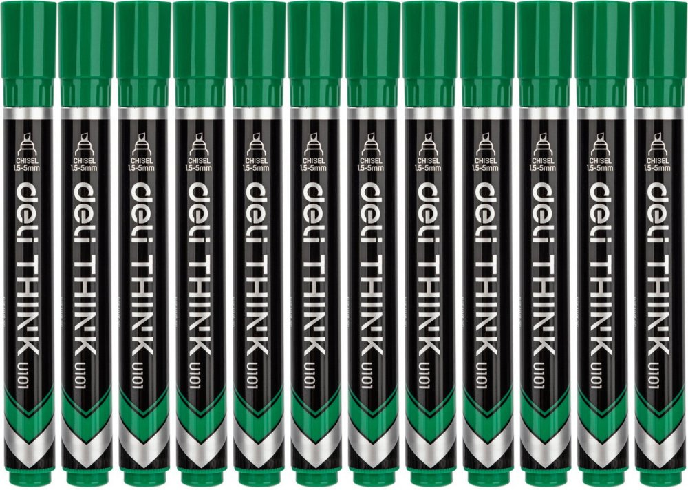 12x Marker permanentny Deli Think U101, ścięta, 1.5-5mm, zielony