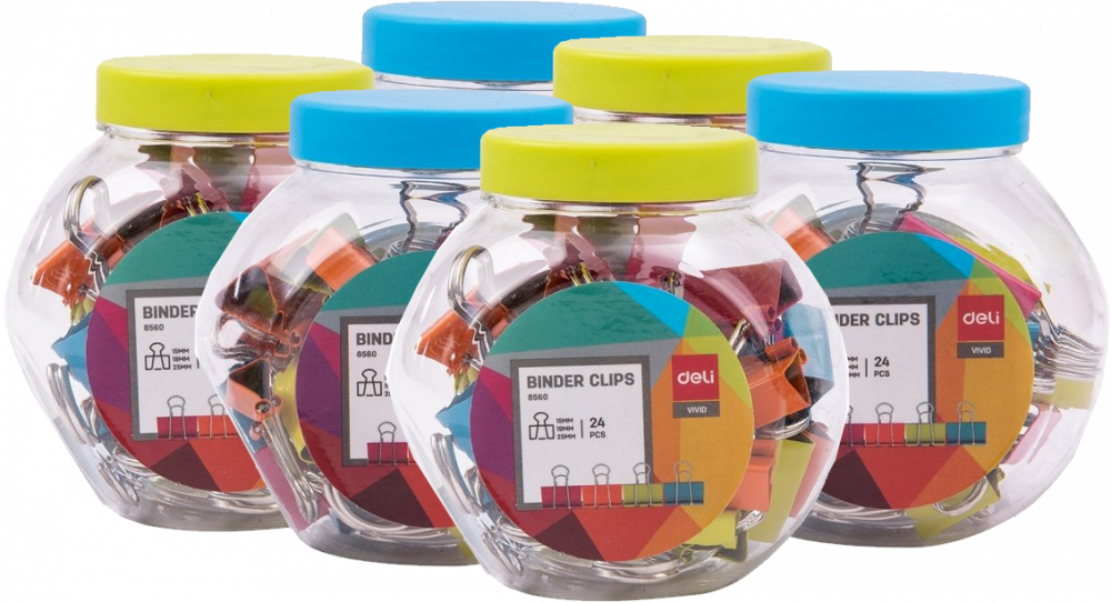 6x Klip biurowy Deli, 15mm/19mm/25mm, 24 sztuki, mix kolorów