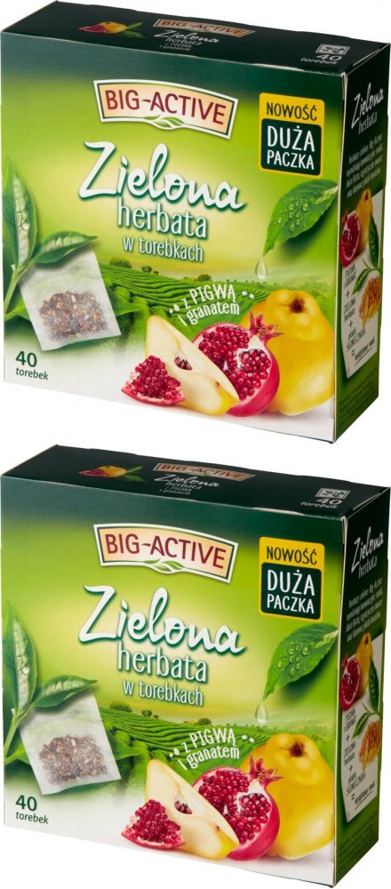 2x Herbata zielona aromatyzowana w torebkach Big-Active, pigwa+granat, 40 sztuk x 1,5g